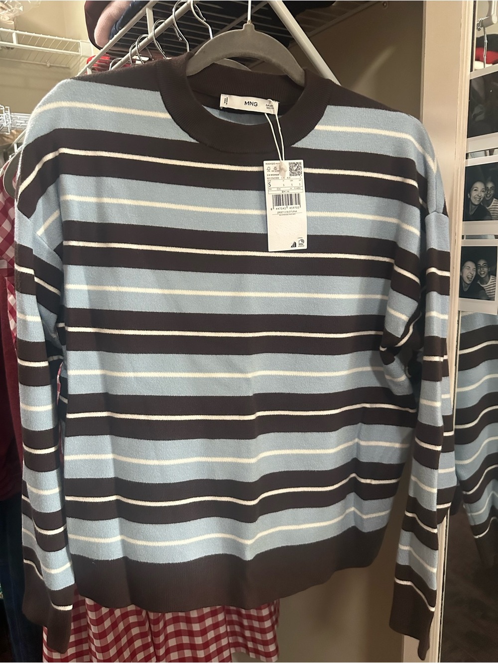 Mango Oversized Striped Sweater Brown Blue Size Small - Picture 3 of 4